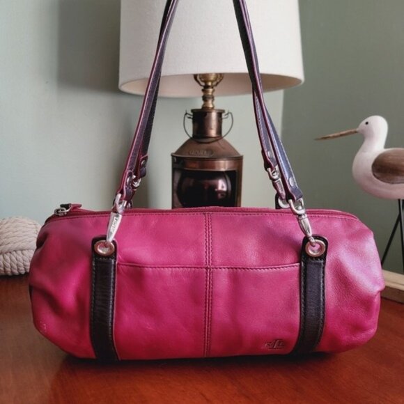 Lauren Ralph Lauren Dark Red Burgundy Leather Barrel Satchel Bag Purse - Picture 1 of 16